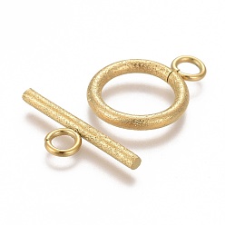 Golden Ion Plating(IP) 304 Stainless Steel Toggle Clasps, for DIY Jewelry Making, Textured, Ring, Golden, Bar: 7x20x2mm, Hole: 3mm, Ring: 19x14x2mm, Hole: 3mm