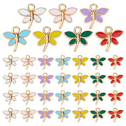 (52) Непрозрачная лаванда 112 шт 7 цвета подвески из цинкового сплава с эмалью, очарование стрекозы, золотой свет, разноцветные, 13x14.5x2 мм, отверстие : 2 мм, 16 шт / цвет