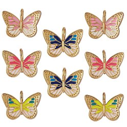 Gemischte Farbe 8Stk. 4 Farben Messing Emaille Anhänger, echt 18 k vergoldet, langlebig überzogen, Schmetterling, Gemischte Farbe, 16.5x22x5 mm, Bohrung: 5x3 mm, 2 Stk. je Farbe