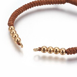 Saddle Brown Nylon Cord Braided Bead Bracelets Making, with Brass Beads, Long-Lasting Plated, Real 24K Gold Plated, Saddle Brown, 10-1/4 inch(26cm)~11-5/8 inch(29.6cm)