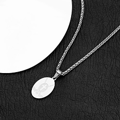 Baseball Sports 304 Stainless Steel Cross Oval Pendant Necklaces, Stainless Steel Color, Tarnish Free, Baseball, 23.62 inch(60cm)