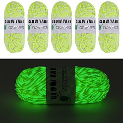 Green Yellow Luminous Two Tone Polyester Yarns, Glow in the Dark Yarn, for Weaving, Knitting & Crochet, Green Yellow, 2mm, about 53m/skein, 5 skeins