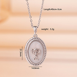 Angel & Fairy Подвеска из латуни с микропаве из прозрачных кубических цирконий и натуральным белым перламутровым камнем 304 цепочка из нержавеющей стали для женщин, цвет нержавеющей стали, ангел и фея, 15.75 дюйм (40 см), Кулон : 21.5x14.8 мм