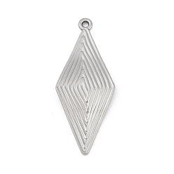 Нержавеющая Сталь Цвет 304 подвески из нержавеющей стали, ромбовидный шарм, анти-тускнение, цвет нержавеющей стали, 49.5x20x2 мм, отверстие : 2 мм