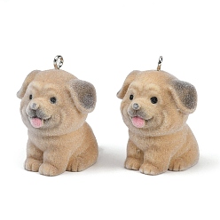 Светло-коричневый Кулоны из флокированной смолы, собака, с железной платиной петлей, загар, 32x26x28 мм, отверстие : 2 мм