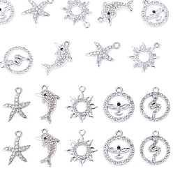 Crystal 10Pcs 5 Styles Alloy Pendants, with Rhinestone, Platinum, Crystal, 16.7~21.5x13~16.5mm, 2pcs/style 