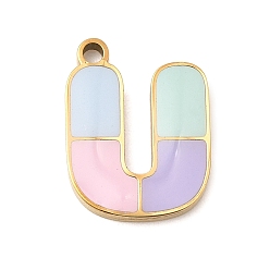 Letter U 304 подвески из нержавеющей стали, с эмалью, ионное покрытие (ip), реальный 18 k позолоченный, Буква U, 15x11.5x2 мм, отверстие : 1.5 мм