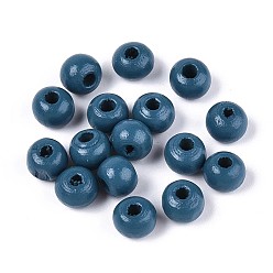 Стально-синий Круглые бусины из натурального дерева схима, окрашенные распылением, стальной синий, 6~6.5x4.5~5 мм, отверстие : 1.6~1.8 мм