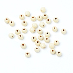 Creamy White Natural Pecan Wood Beads, Round, Creamy White, 6.5x6mm, Hole: 2mm