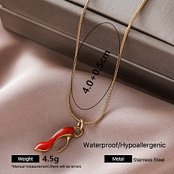 Red Vintage Retro 304 Stainless Steel Enamel High Heel Shoe Pendant Necklaces for Women, Golden, Red, 15.75 inch(40cm)