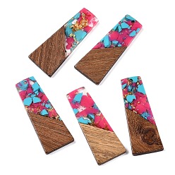 Ярко-Розовый Подвески из непрозрачной смолы и ореха, с блеском порошок, трапециевидные, ярко-розовый, 49x19x3.5 мм, отверстие : 2 мм