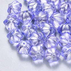 Medium Slate Blue Transparent Spray Painted Glass Beads, with Glitter Powder, Flower, Medium Slate Blue, 10.5x9.5x8mm, Hole: 1mm