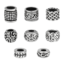 Античное Серебро 8 шт. 8 стиль 304 бусины из нержавеющей стали с большими отверстиями, колонна/барабан/рондель, античное серебро, 5.5~10.5x7~11 мм, отверстие : 4.5~8 мм, 1 шт / стиль
