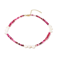 Cereza Collar de cuentas de concha natural de corazón, collar de cuentas de reiki de ágata natural a rayas para mujer, cereza, 16 pulgada (40.5 cm)