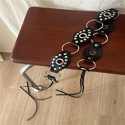 Черный Женские ремни-цепочки с завязками-узлами из сплава и искусственной кожи, платина, чёрные, 1100 мм