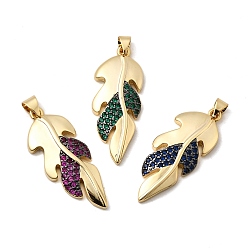 (52) Непрозрачная лаванда Латунные микро проложить кубического циркония подвески, перо, без свинца и без кадмия, долговечный, реальный 18 k позолоченный, разноцветные, 33.5x13x3.5 мм, отверстие : 3.5x4.5 мм