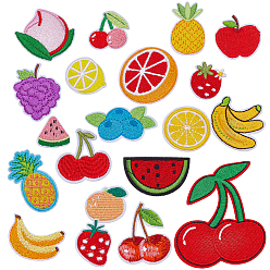 Mixed Shapes 20Pcs 20 Styles Fruits Computerized Embroidery Cloth Iron on/Sew on Patches, Costume Accessories, Appliques, Mixed Shapes, 25~80x24~68mm, 1pc/style