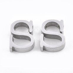 Letter S 304 Stainless Steel Pendants, Stainless Steel Color, Letter, Letter.S, 11x9x3mm, Hole: 1.8mm