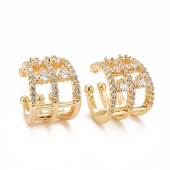 Настоящее золото 18K Массивные серьги-каффы из прозрачного кубического циркония, стеллаж для латунных украшений для женщин, без кадмия и без свинца, реальный 18 k позолоченный, 16x14x13 мм, внутренний диаметр: 10.5 мм