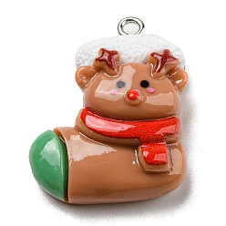 Christmas Socking Непрозрачные подвески смолы, рождественские подвески с железными петлями с платиновым покрытием, рождественские носки, 27x23x10 мм, отверстие : 2 мм