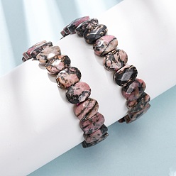 Родонит Натуральные браслеты из граненых бусин родонита на эластичной основе для женщин, овальные, бусины : 14x10x5.5 мм, внутренний диаметр: 2.32 дюйм (5.9 см)