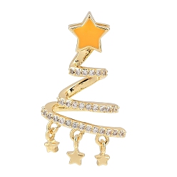 Рождественская елка Рождественские латунные подвески с микропаве из фианита, с эмалью, золотые, рождественская елка, 27x15x8.5 мм, отверстие : 4.9x2.8 мм