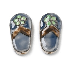 Light Steel Blue Handmade Porcelain Beads, Hand Painted, Famille Rose Porcelain, Slipper with Flower, Light Steel Blue, 22x12.5x7mm, Hole: 1.8mm
