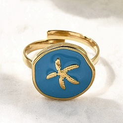 Темно-Голубой 304 из нержавеющей стали манжеты кольца, дерево, с эмалью для женщин, ионное покрытие (ip), глубокое синее небо, внутренний диаметр: 17 мм