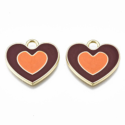 Темно-Красный Стойки обшивки сплава эмали подвески, без кадмия и без свинца, сердце, золотой свет, темно-красный, 19.5x21x2 мм, отверстие : 3 мм