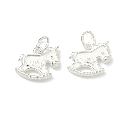 Серебро 925 Подвески в виде лошадки-качалки из стерлингового серебра, приносящие удачу, с печатью 925, серебряные, 10x12x2 мм, Перейти кольцо: 5x0.8 мм, 4 мм внутренним диаметром