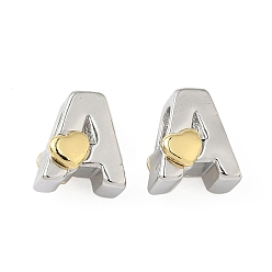 Letter A Латунные бусины, без кадмия и без свинца, платиной и золотом, буква a, 11x10x8 мм, отверстие : 5x4 мм