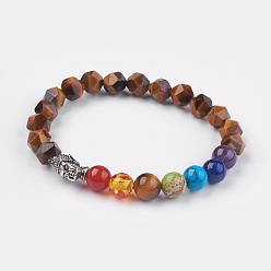 Tigerauge Natürlichen Tigerauge Stretch-Armbänder, mit Legierungsbuddhakopfbefunden, gemischte Stein- und Harzperlen, 2-1/8 Zoll (5.5 cm)