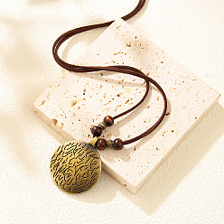 Античное Золото Регулируемые подвески в стиле бохо из деревянных бусин на вощеном шнуре, винтажные подвески из сплава в виде плоских круглых бусин., седло коричневый, античное золото , 35.43 дюйм (90 см)