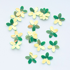 Зеленый Пластиковые блестки, блестки бисер, цветок, зелёные, 10x10.5x0.5 мм, Отверстие : 1 мм , около 16000 шт / 500 г