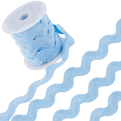 Sky Blue 9 Yards Polyester Wavy Fringe Trim Ribbon, Wave Bending Lace Trim, for Clothes Sewing and Art Craft Decoration, Sky Blue, 3/4~1-3/8 inch(20~34mm)