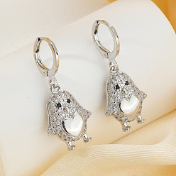 Серебро Модные серьги-кольца из латуни с прозрачным кубическим цирконием в виде птицы и сердца, серебряные, 32x14 мм