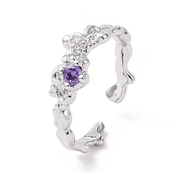 Средний Синий Шифер Открытое кольцо-манжета из кубического циркония, Женское кольцо-солитер из латуни с платиновым покрытием, средний грифельно-синий, размер США 7 1/4 (17.5 мм)