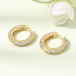 Clair Micro cuivres ouvrent zircons boucles d'oreilles, sans plomb et sans cadmium, crémaillère plaquage, plaqué longue durée, réel 18 k plaqué or, clair, 17~17.5x3~3.5mm