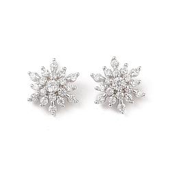 Real Platinum Plated Rhodium Plated 925 Silver Pave Clear Cubic Zirconia Snowflake Charms, with 925 Stamp, Real Platinum Plated, 11.5x10x5mm, Hole: 1.5mm