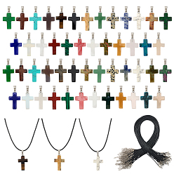Смешанные камни Наборы для самостоятельного изготовления ожерелья с подвеской-крестом, в том числе изготовление ожерелья из вощеного хлопкового шнура, драгоценный камень подвески, 17.12 дюйм (43.5 см)