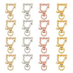 Couleur Mélangete Conclusions de fermoir de porte-clés pivotant en alliage, avec des anneaux de saut de fer, tête de chat, couleur mixte, 35x22x6.5mm, anneau de saut: 8x0.6 mm, 4 couleurs, 10 ensembles / couleur, 40, affecte / sac