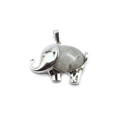 Лабрадорита Природные подвески лабрадорита, Слон прелести, с металлической фурнитурой с платиновым покрытием, 27x33 мм