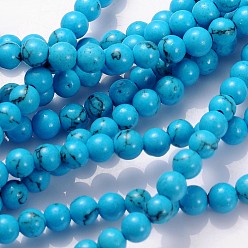 Synthetic Turquoise Gemstone Bead Strand, Dyed, Synthetic Turquoise, Round, about 4mm in diameter, hole: about 0.8mm