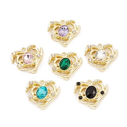 Mixed Color Alloy Pendant, with Glass, Heart Charms, Long-Lasting Plated, 
Lead Free & Cadmium Free, Light Gold, Mixed Color, 19x21x4.5mm, Hole: 1.6mm