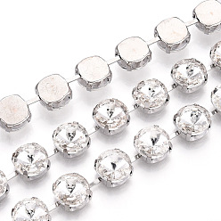 Кристалл Железо горный хрусталь чашка цепи, с катушкой, плоско-круглые, платина, кристалл, 12x8 мм, около 14.99 футов (4.57 м) / рулон