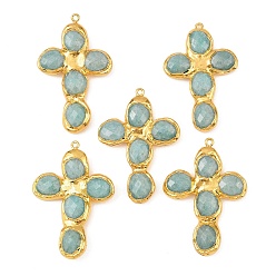 Амазонит Крупные подвески из натурального амазонита с огранкой, с латунной фурнитурой , крест прелести, золотые, 50.5~55x33.5~38.5x7~8 мм, отверстие : 1.8 мм