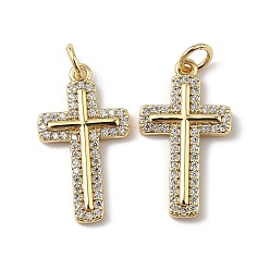 Настоящее золото 18K Латунные микро проложить кубического циркония подвески, крестик, стойки покрытие, долговечный, без свинца и без кадмия, с целью перехода в кольце, реальный 18 k позолоченный, 21.5x12x2 мм, отверстие : 3.2 мм