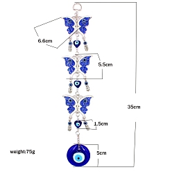 Античное Серебро Сплав и лэмпворк, турецкий синий сглаз, бабочка, подвесной орнамент, для дома, окна, офисной машины, античное серебро, 75 мм