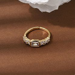 Настоящее золото 18K Кольца-манжеты из латуни с фианитами для женщин, прямоугольные, стойки покрытие, без кадмия и без свинца, долговечный, реальный 18 k позолоченный, 6 мм, внутренний диаметр: 17 мм