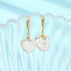 Золотой Серьги-подвески из натурального жемчуга кеши ко Дню святого Валентина для женщин, с  латунными крючками для серег, сердце, золотые, 28~29.5x11.5~12 мм